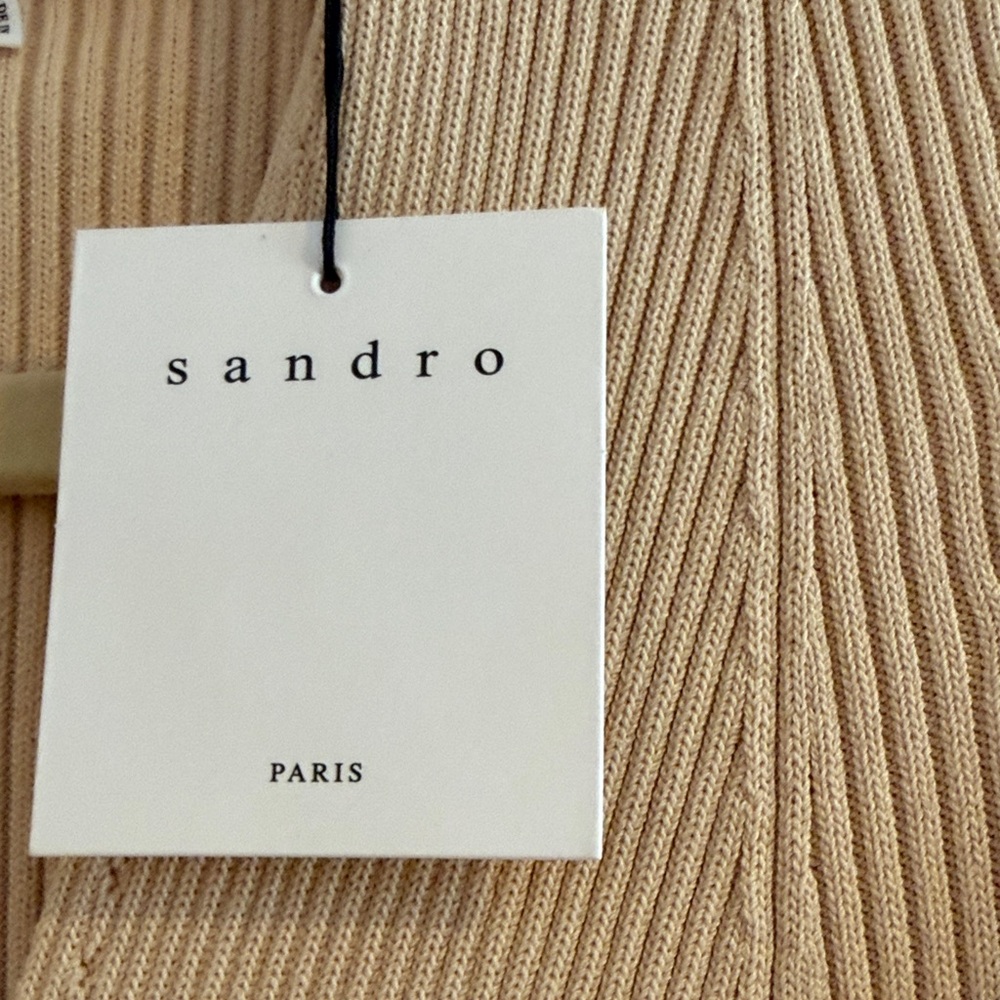 Sandro Cream V-Neck Knit Midi Dress - Picture 6 of 6
